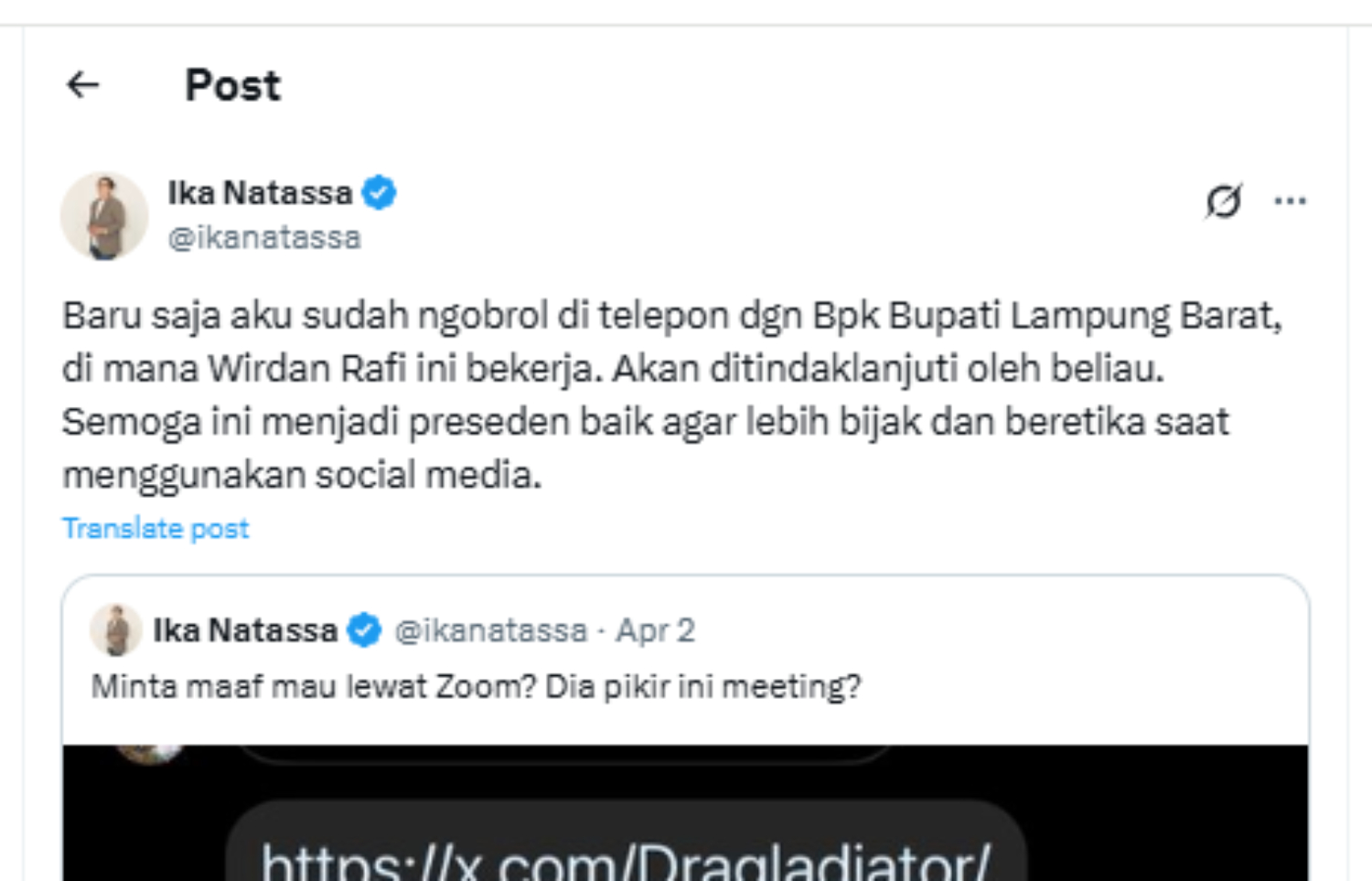 Unggahan Ika Natassa.