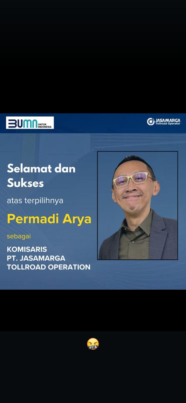 Poster bernarasi pengangkatan Permadi Arya atau Abu Janda sebagai komisaris PT Jasamarga yang bersliweran di media sosial.