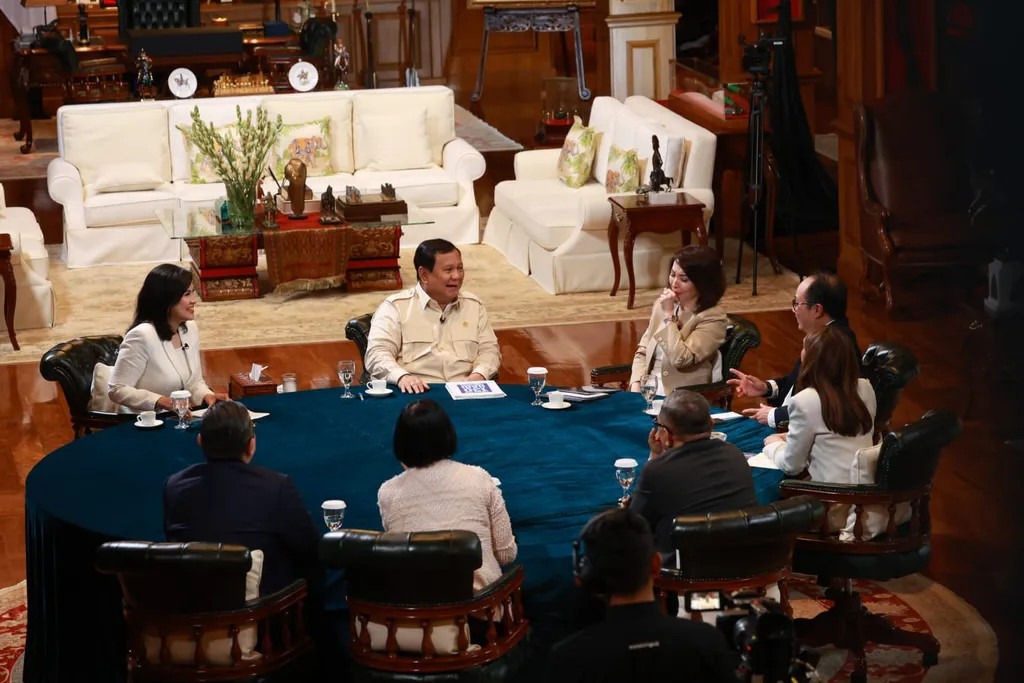 Presiden RI Prabowo Subianto saat temui 7 jurnalis senior perwakilan media.