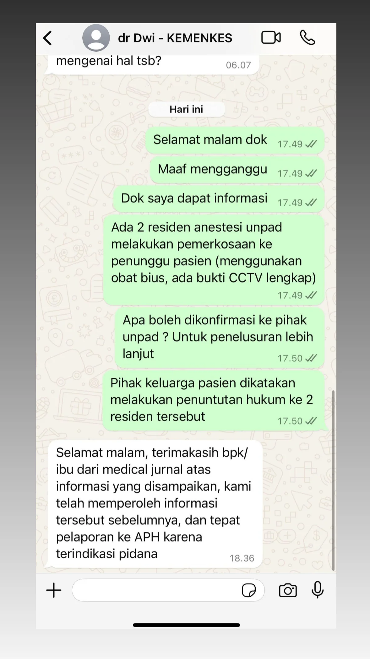 Kabar dugaan rudapaksa oknum dokter residen anestesi suda terdengar ke Kemenkes.