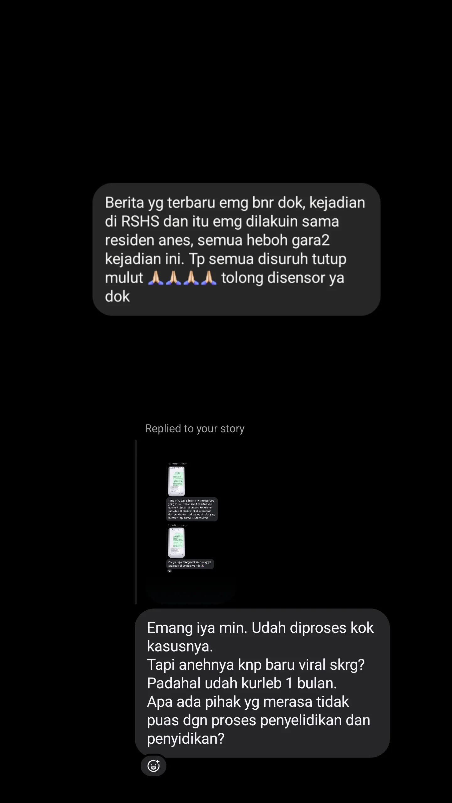Unggahan Instagram Story akun @ppdsgramm. - Diduga seorang dokter residen anestesi lakukan bius dan rudapaksa penunggu pasien.