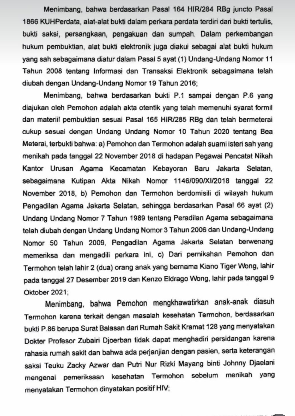 Isi surat pengadilan Baim Wong dan Paula Verhoeven.