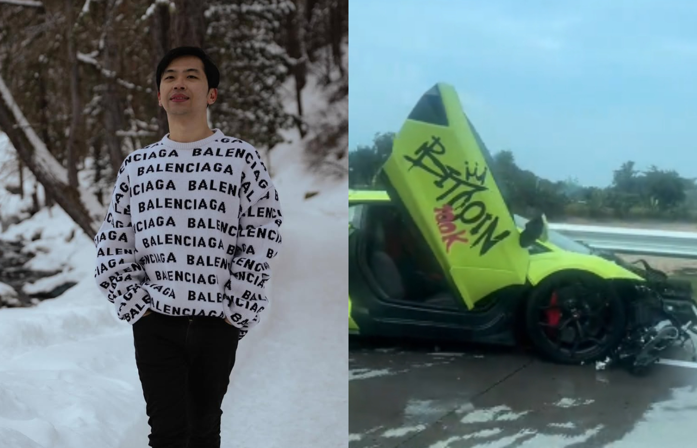 Potret Lamborghini milik Gabriel Rey yang ringsek usai tabrakan di Tol jombang.