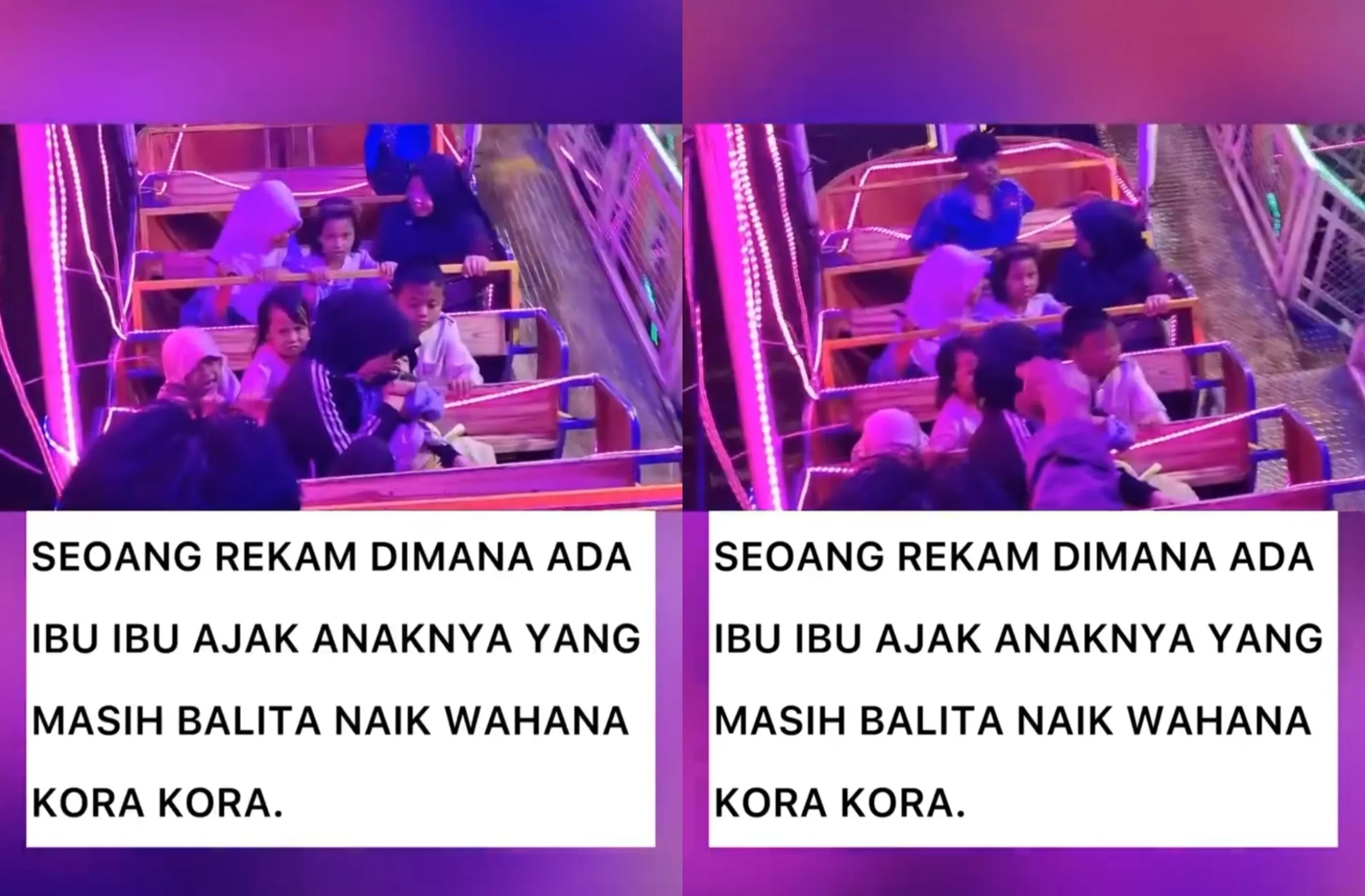 Viral di Medsos seorang ibu ajak anak balita naik wahana permainan ekstrem.