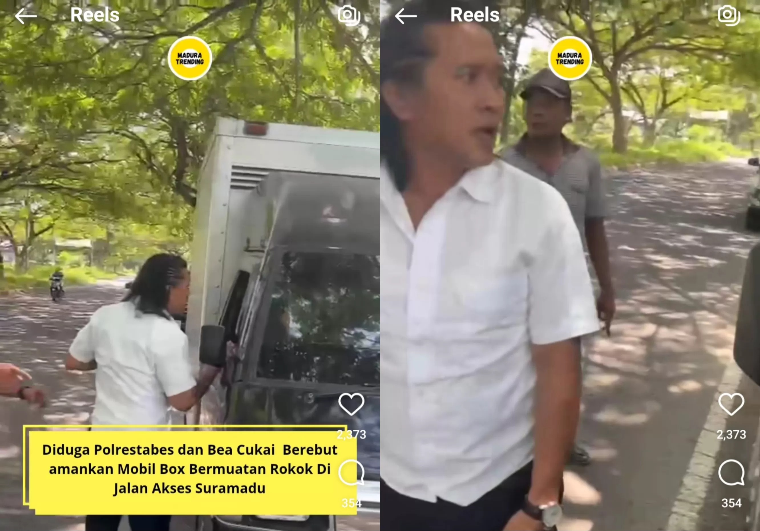 Tangkapan layar video viral, bea cukai vs polisi rebutan amankan mobil boks diduga mengangkut rokok ilegal.