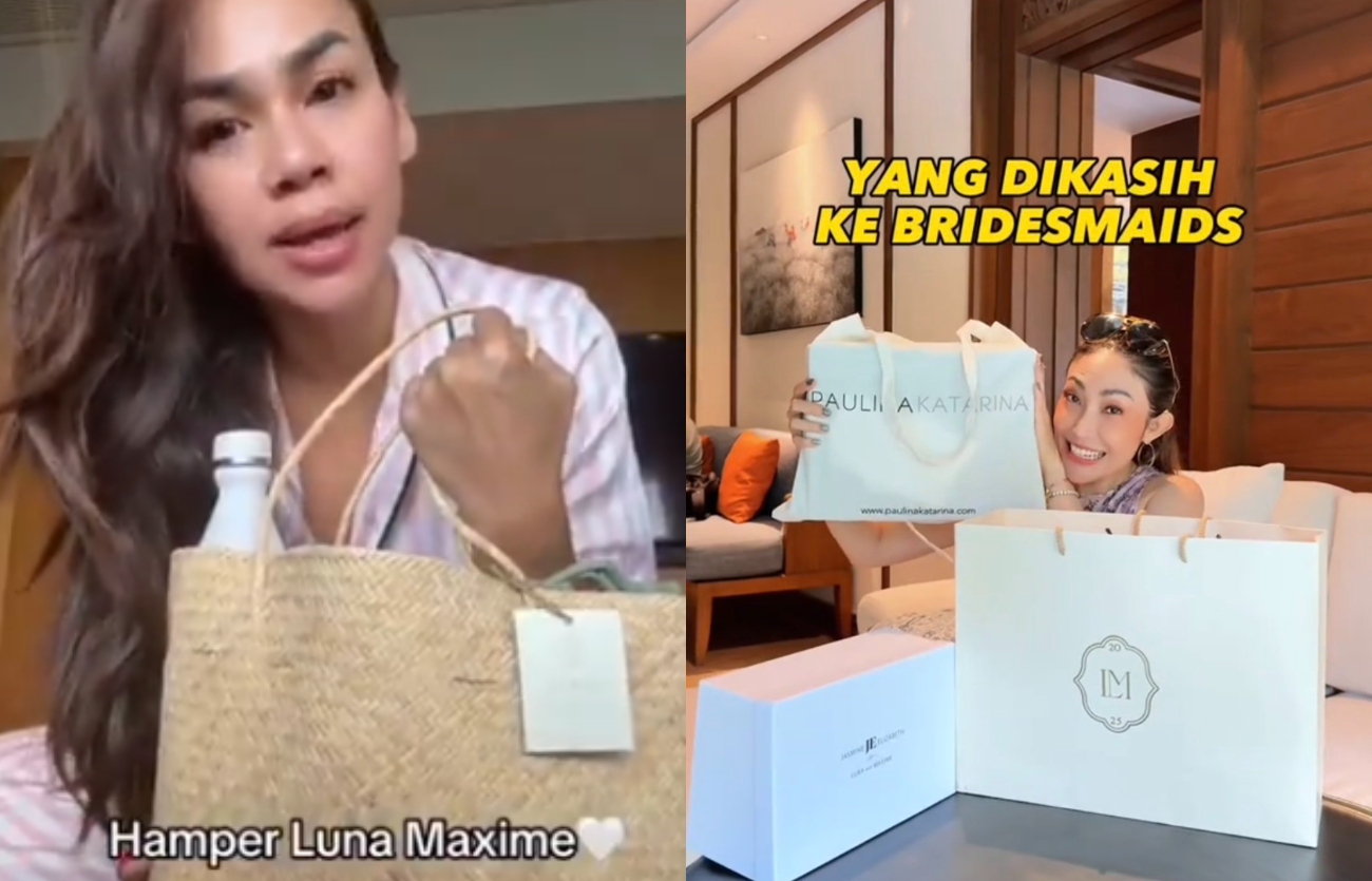 Ayu Dewi dan Melaney Ricardo bagikan isi souvenir atau goodie bag pernikahan Luna Maya dan Maxime Bouttier.