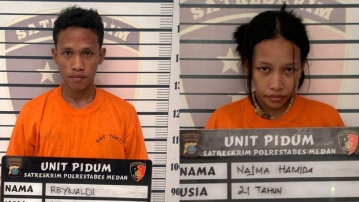 Kedua pelaku saat diamankan di Polrestabes Medan.