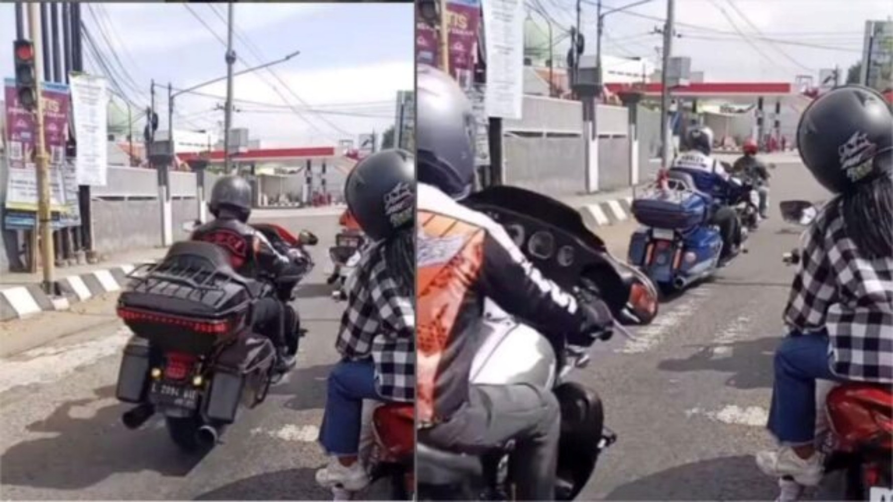 Tangkapan layar video iring-iringan rombongan Moge yang nekat terobos lampu lalu lintas di perempatan RSUD Sragen.