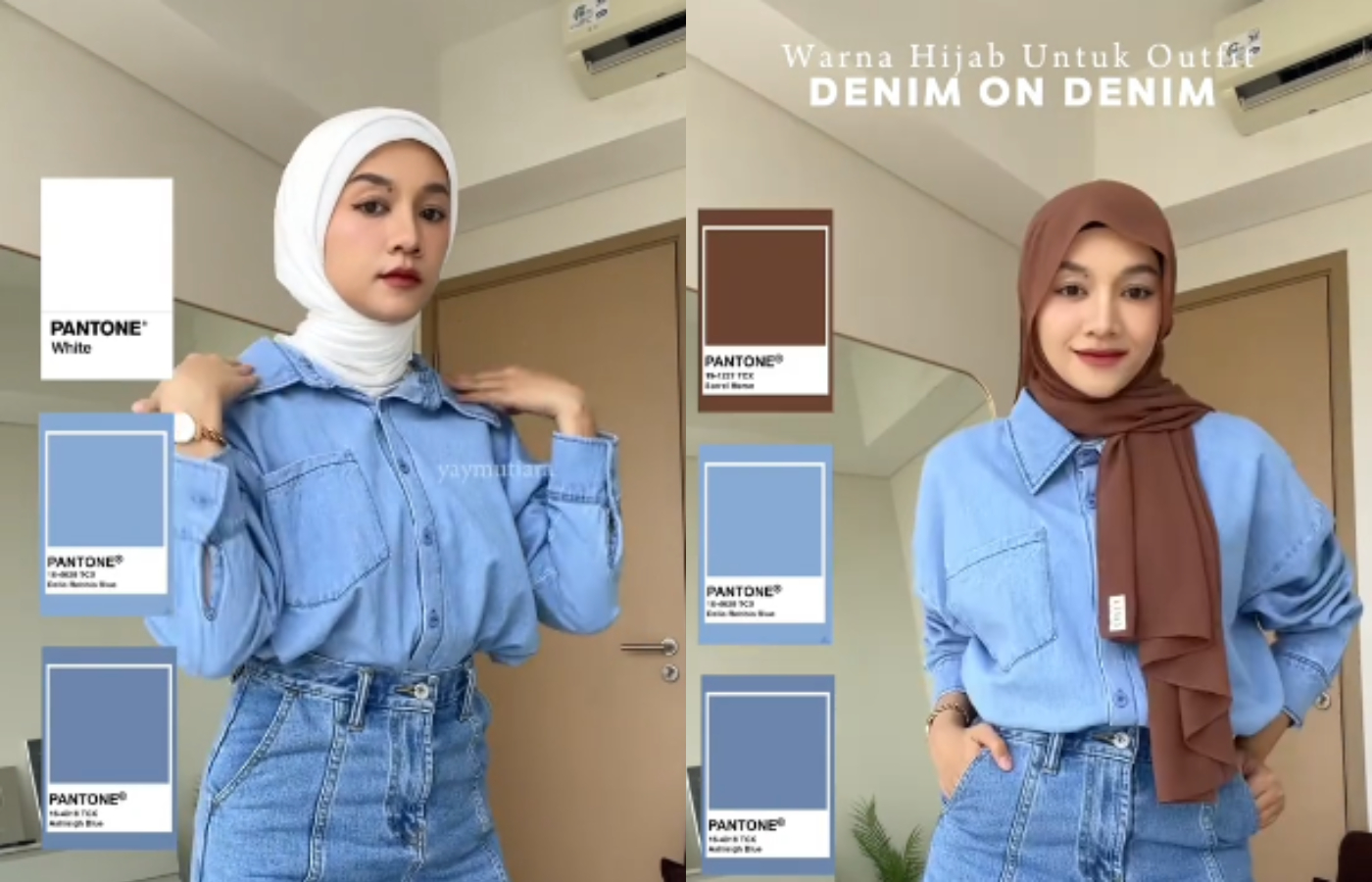 Ilustrasi tren warna hijab yang pas untuk pakaian denim.