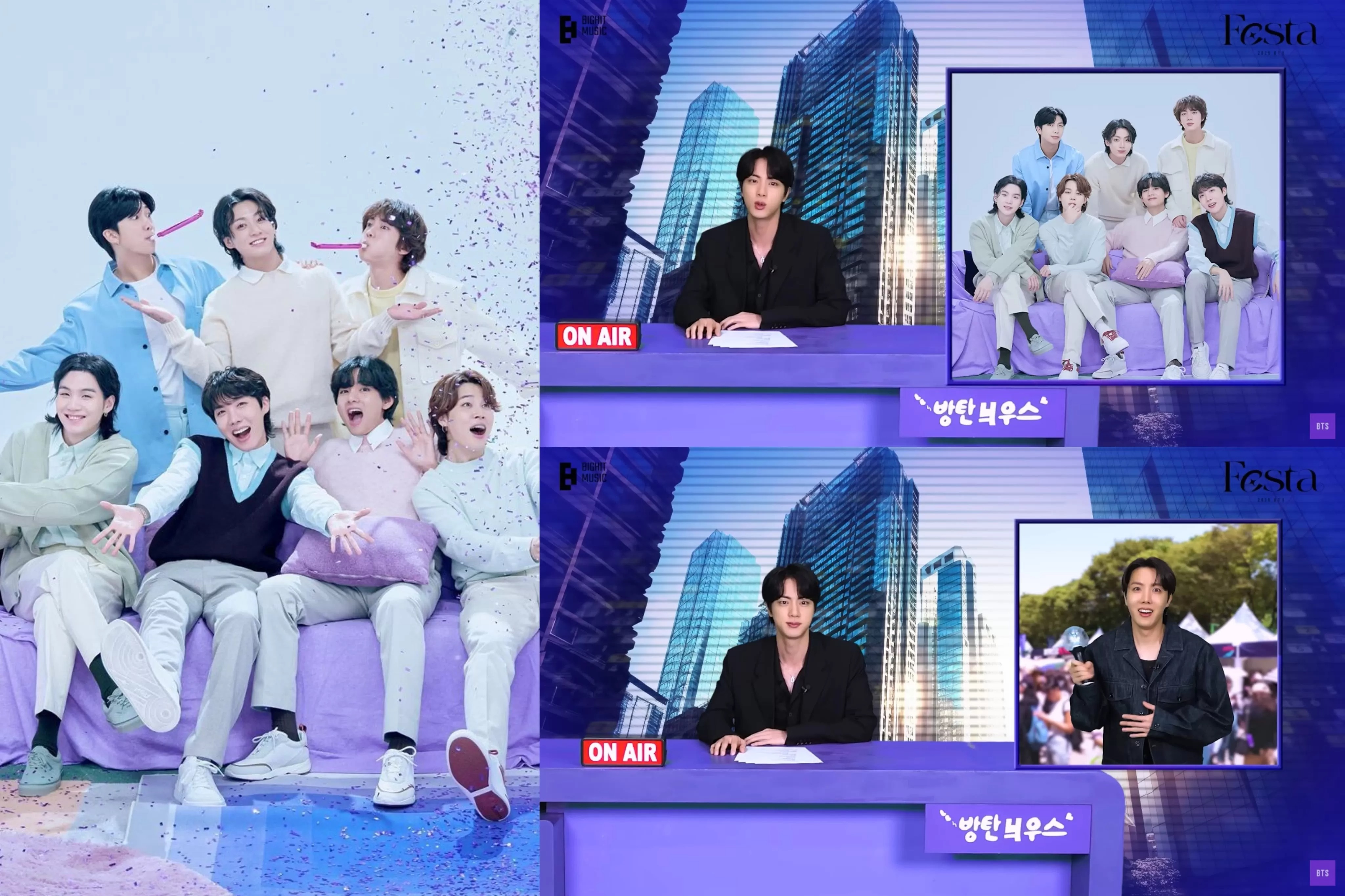 Jin dan J-Hope BTS dalam 2025 BTS FESTA yang dikemas dalam format berita yang kocak dan kreatif .