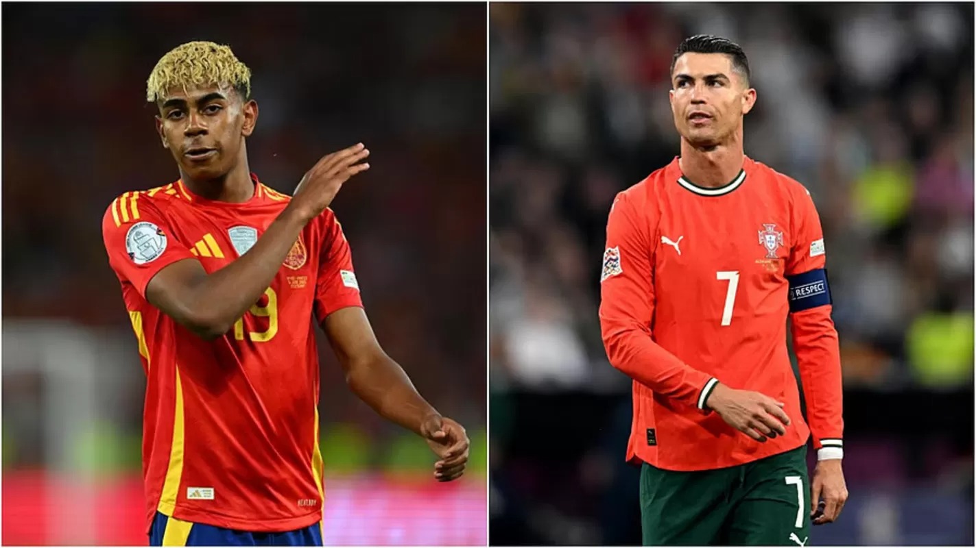 Lamine Yamal (kiri) & Cristiano Ronaldo (kanan).
