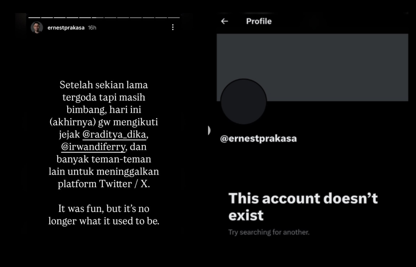 Ernest Prakasa putuskan untuk tutup akun X.