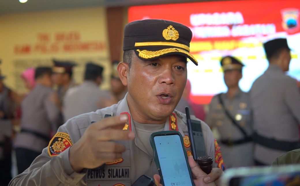 Kapolres Sragen AKBP Petrus Parningotan Silalahi saat memberikan keterangan kepada awak media.