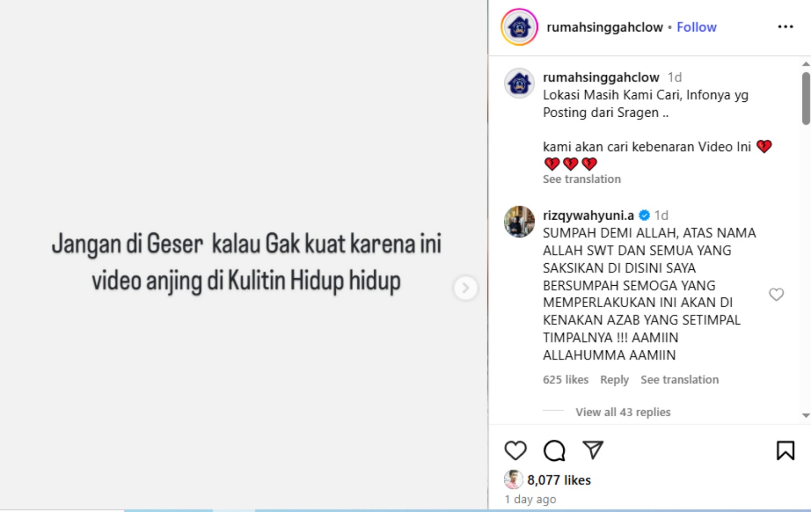 Unggahan video hoaks penyiksaan anjing yang disebut dilakukan di Sragen.