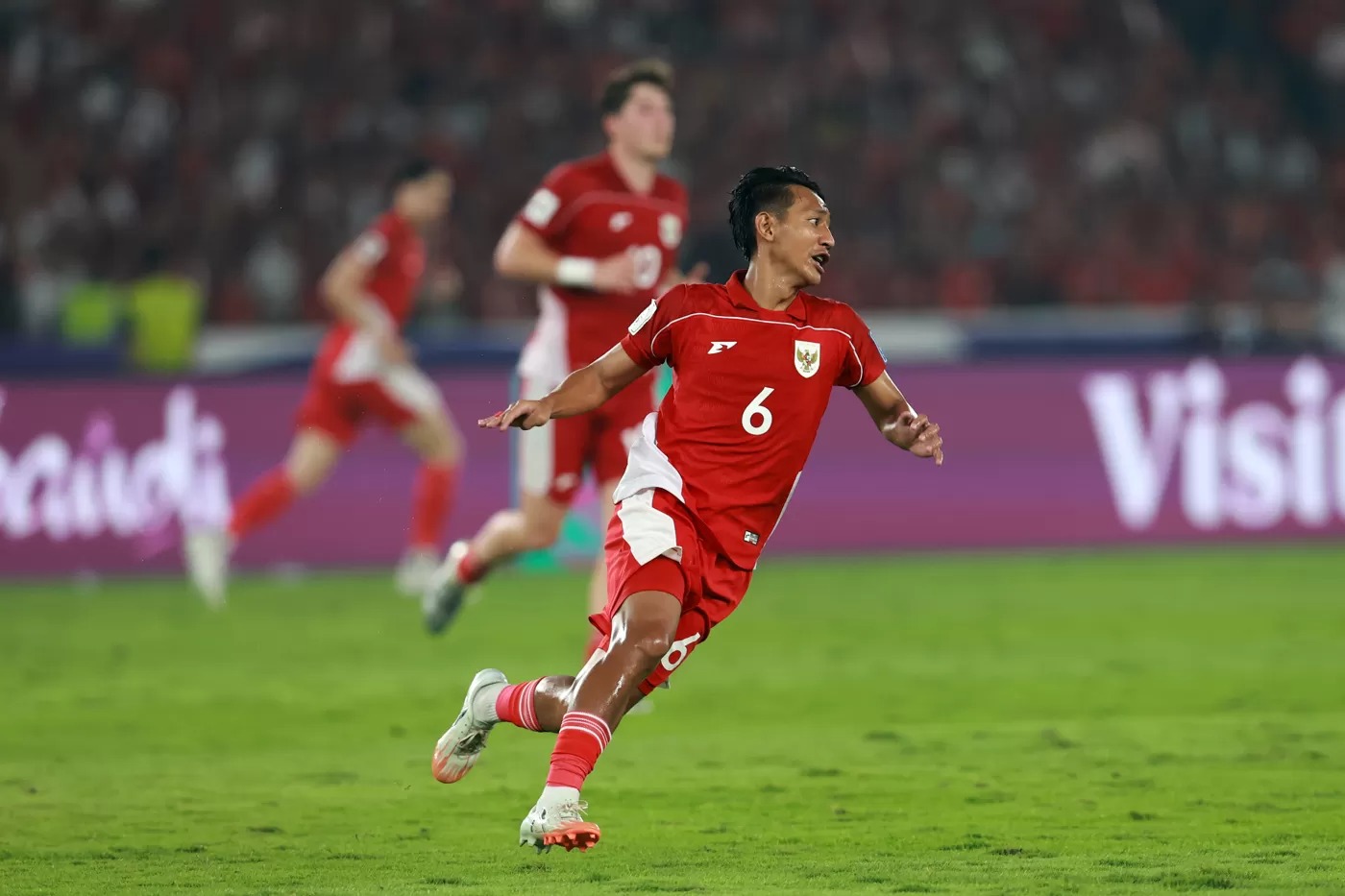 Pemain Timnas Indonesia Beckham Putra Nugraha pada pertandingan Kualifikasi Piala Dunia 2026 putaran ketiga Grup C di Stadion Utama Gelora Bung Karno, Jakarta, Kamis (5/6/2025).