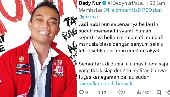 Postingan Dedy Nur Palakka yang sebut Jokow memenuhi syarat jadi nabi menuai reaksi keras publik.