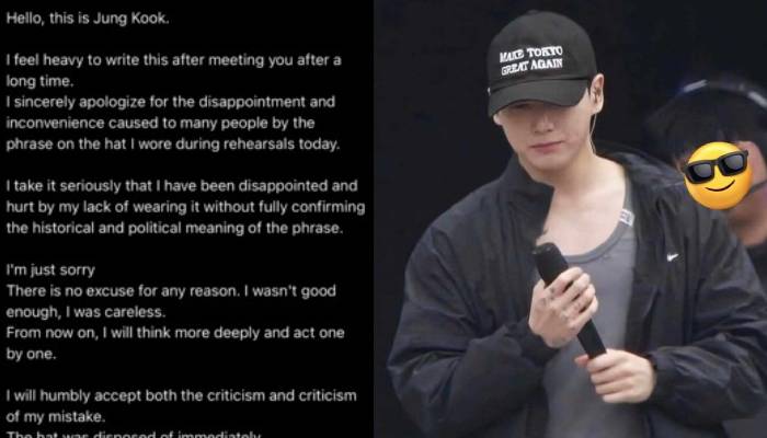Jungkook meminta maaf usai pakai topi bertuliskan Make Tokyo Great Again.