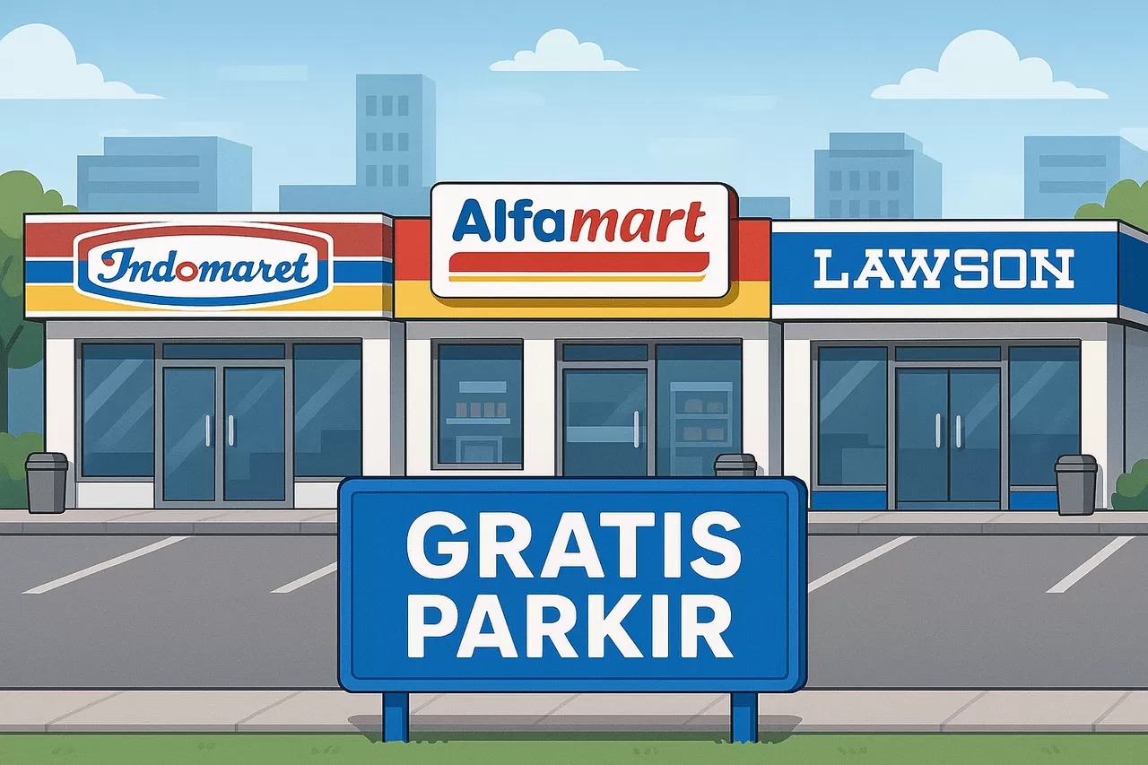 Ilustrasi toko modern yang menggratiskan parkir pelanggan. (AI)