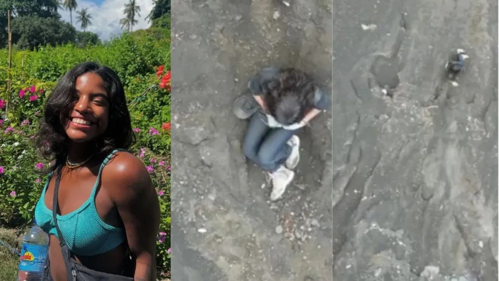 Sosok Juliana Marins WNA asal Brasil yang tewas usai jatuh di Jurang Gunung Rinjani. Kondisi Juliana saat terpantau drone thermal. (kanan)