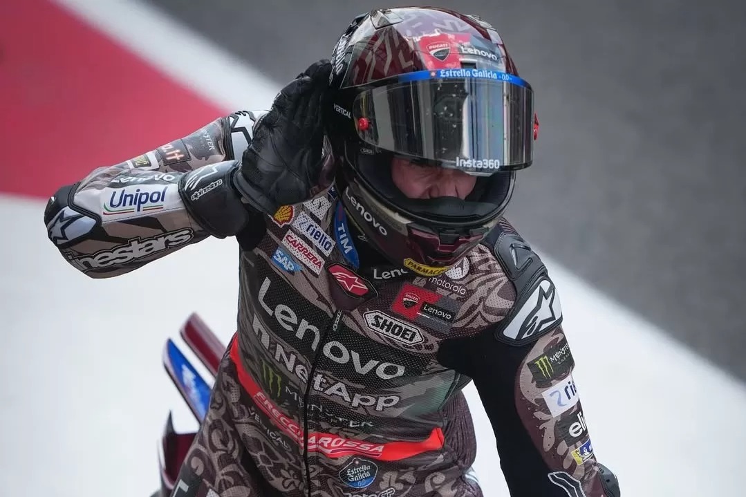 Selebrasi Marc Marquez di sirkuit Mugello, Italia.