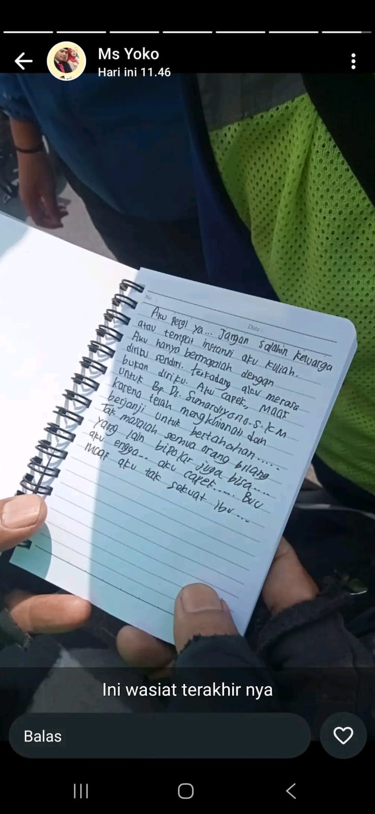 Surat wasiat mahasiswi UNS yang lompat di jembatan Jurug.