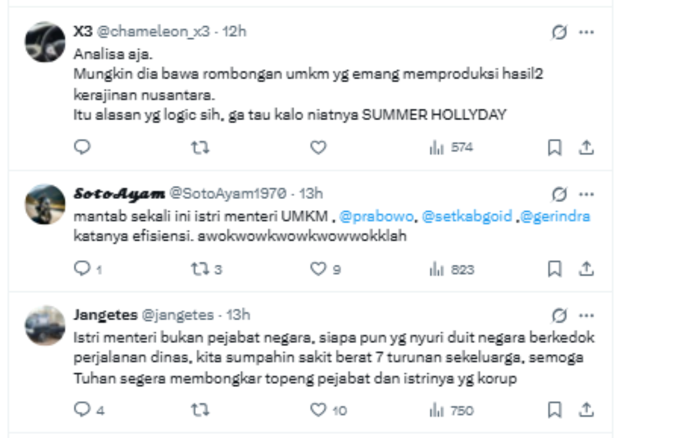 Komentar warganet di unggahan X @MurtadhaOne1 soal surat edaran Kementerian UMKM yang viral.