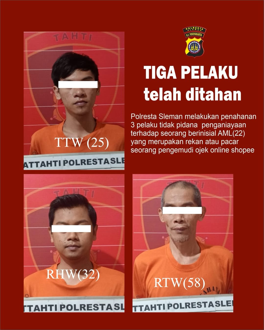 3 pelaku kasus penganiayaan di Godean, Sleman, Jogja.
