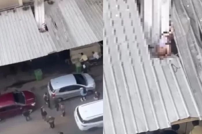 angkapan layar detik-detik video wanita terjatuh dari lantai 19 apartemen Kalibata City, Jakarta Selatan, Selasa (8/7/2025).