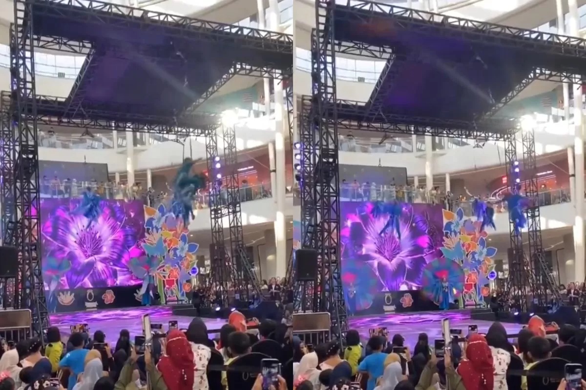 Tangkapan layar video viral pemain sirkus jatuh di tengah atraksi.
