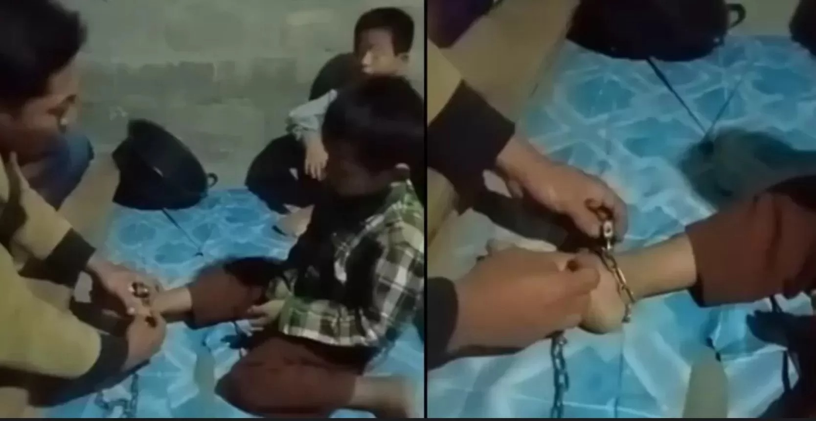 Warga Desa Mojo, Andong, Boyolali membebaskan kaki sejumlah bocah yang dirantai di rumah  Siswono Putra.