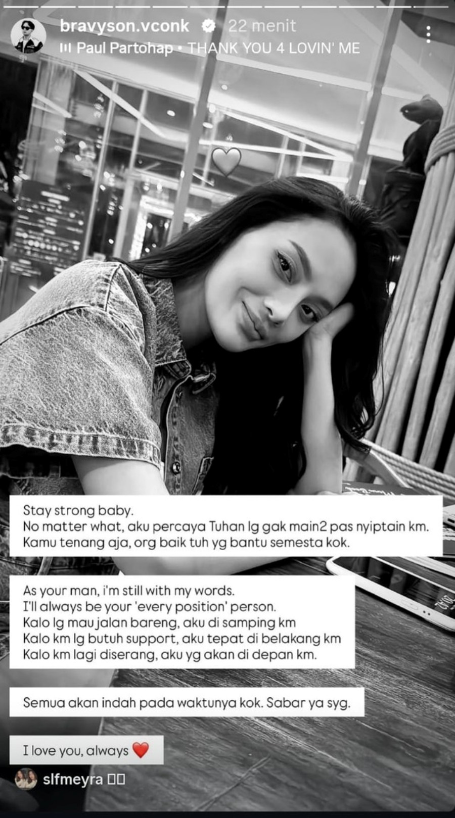 IG Story Bravyson alias DJ Bravy yang beri dukungan menyentuh untuk Erika Carlina yang tengah hamil 9 bulan
