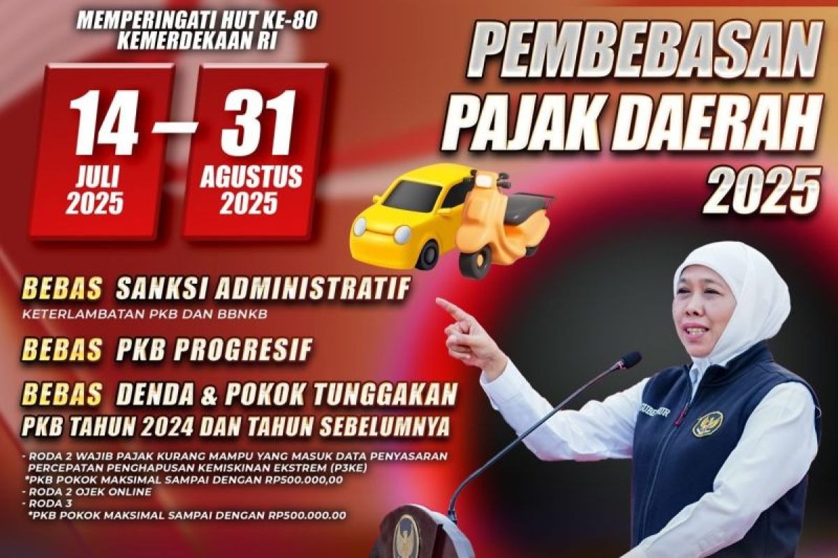 Poster pembebasan pajak daerah 2025 Provinsi Jawa Timur.