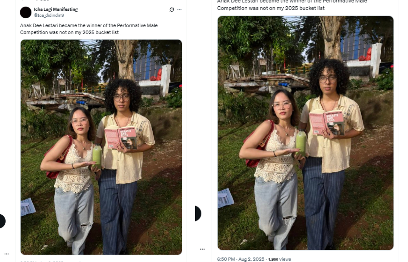 Kinara (kanan), anak Dee Lestari, menang Kontes Performative Male.