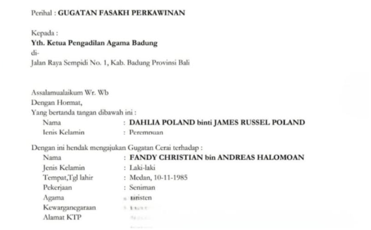 Gugatan cerai Dahlia Poland ke Fandy Christian jadi sorotan di Instagram.