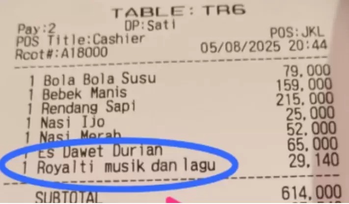 viral Struk pembayaran cantumkan biaya royalti.