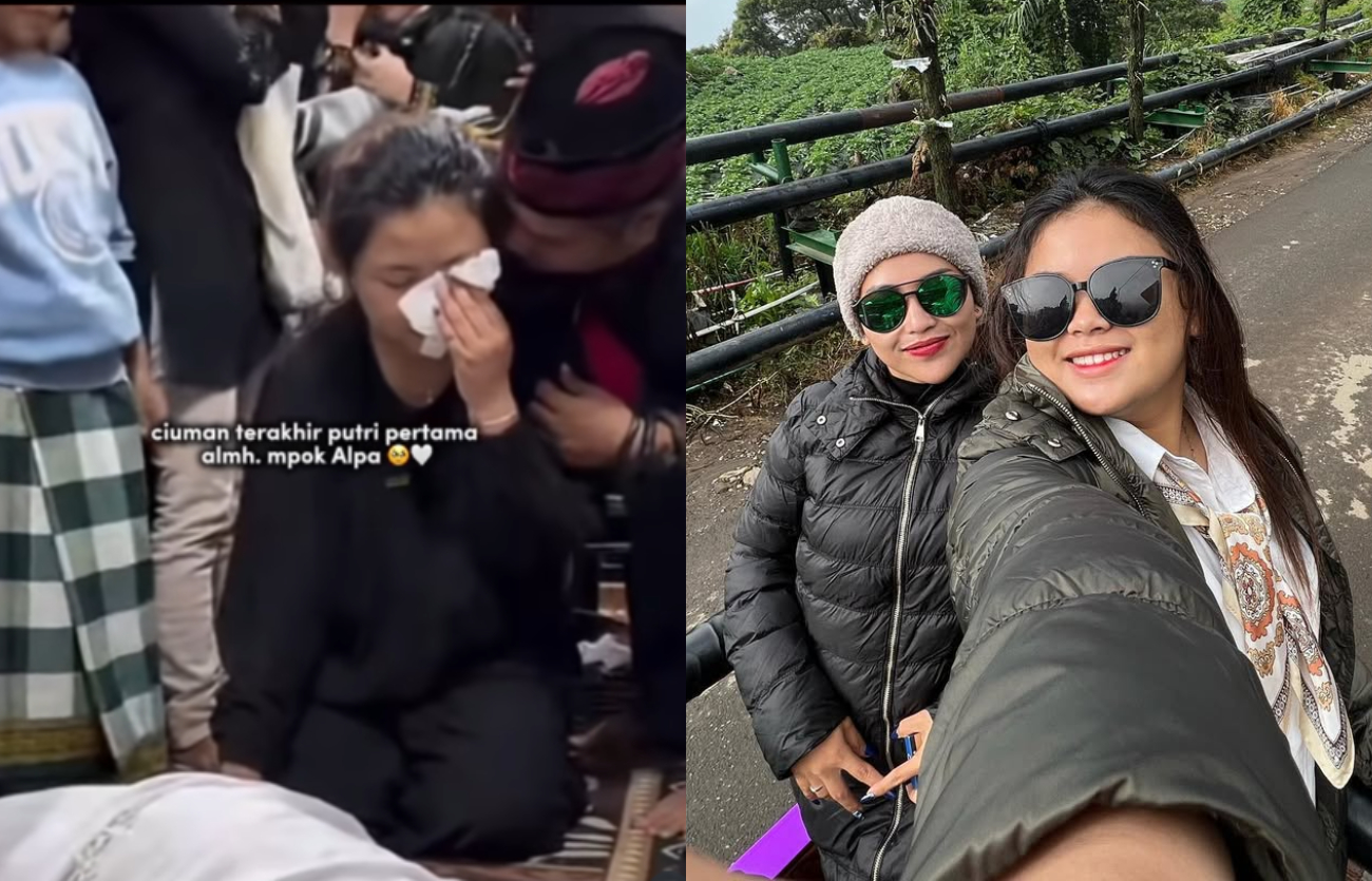 Sherly putri sulung Mpok Alpa berikan ciuman terakhir ke jasad sang ibu.