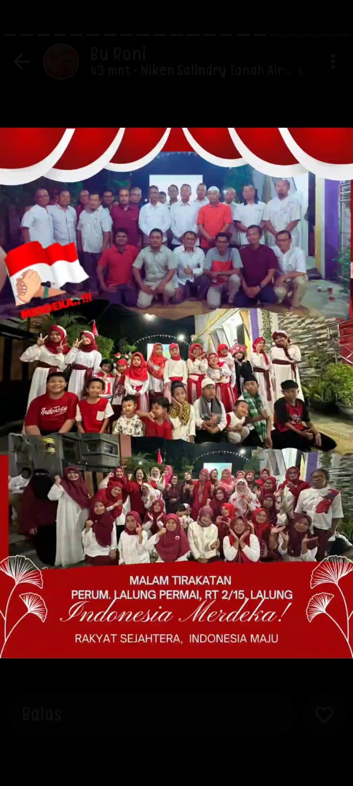 Warga Lalung Permai gelar malam tirakatan HUT ke-80 RI dengan khidmat.