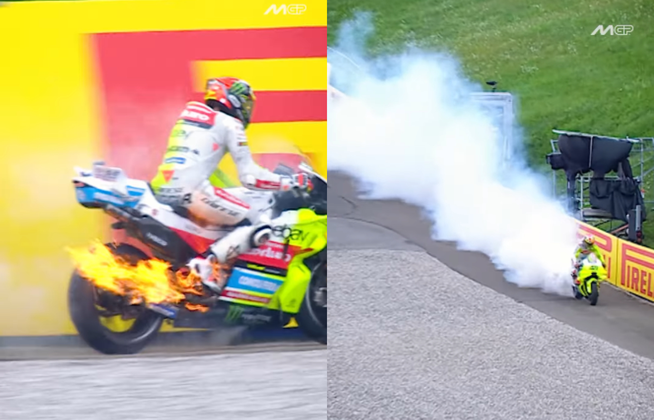 Motor yang ditunggangi Fabio Di Giannantonio terbakar di tengah balapan.