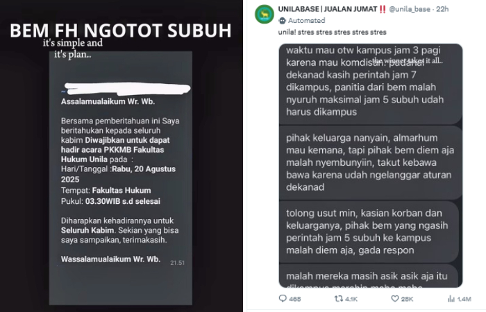 Viral mahasiswa UNILA diduga alami kecelakaan jam 3 pagi karena aturan BEM kampus.