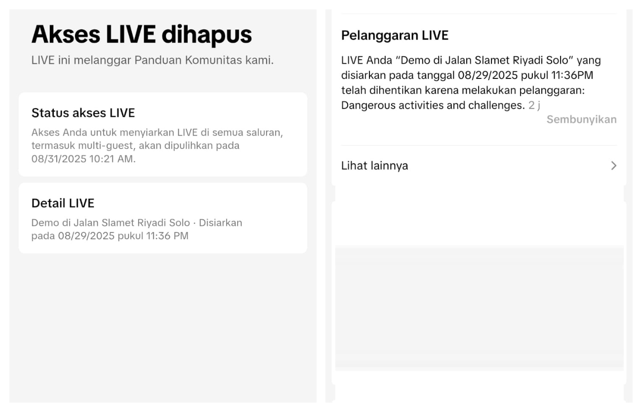 Akun media sosial Radar Solo terkena pelanggaran usai siarkan live demo Solo.