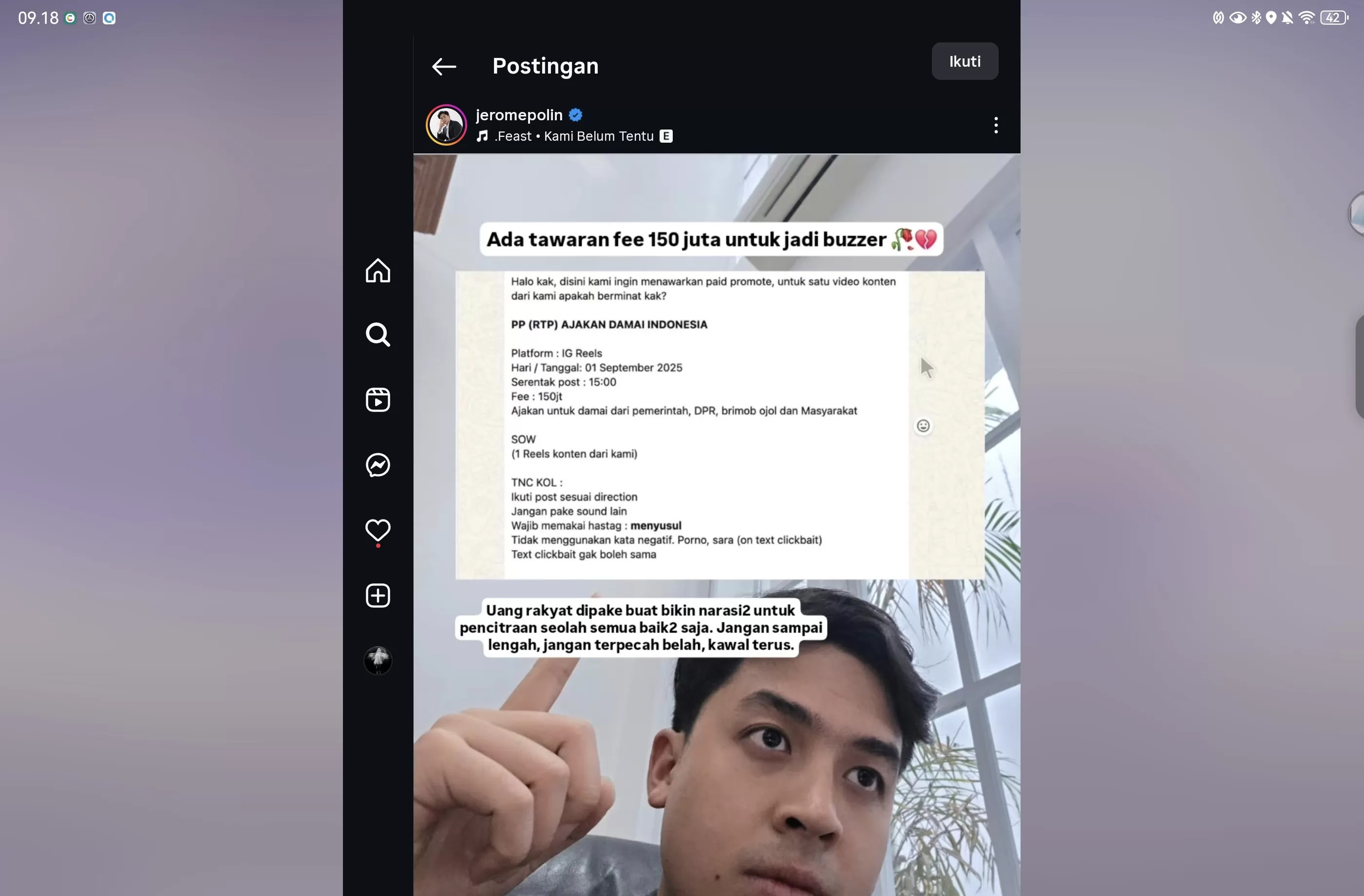 Tangkap layar postingan Jerome Polin.