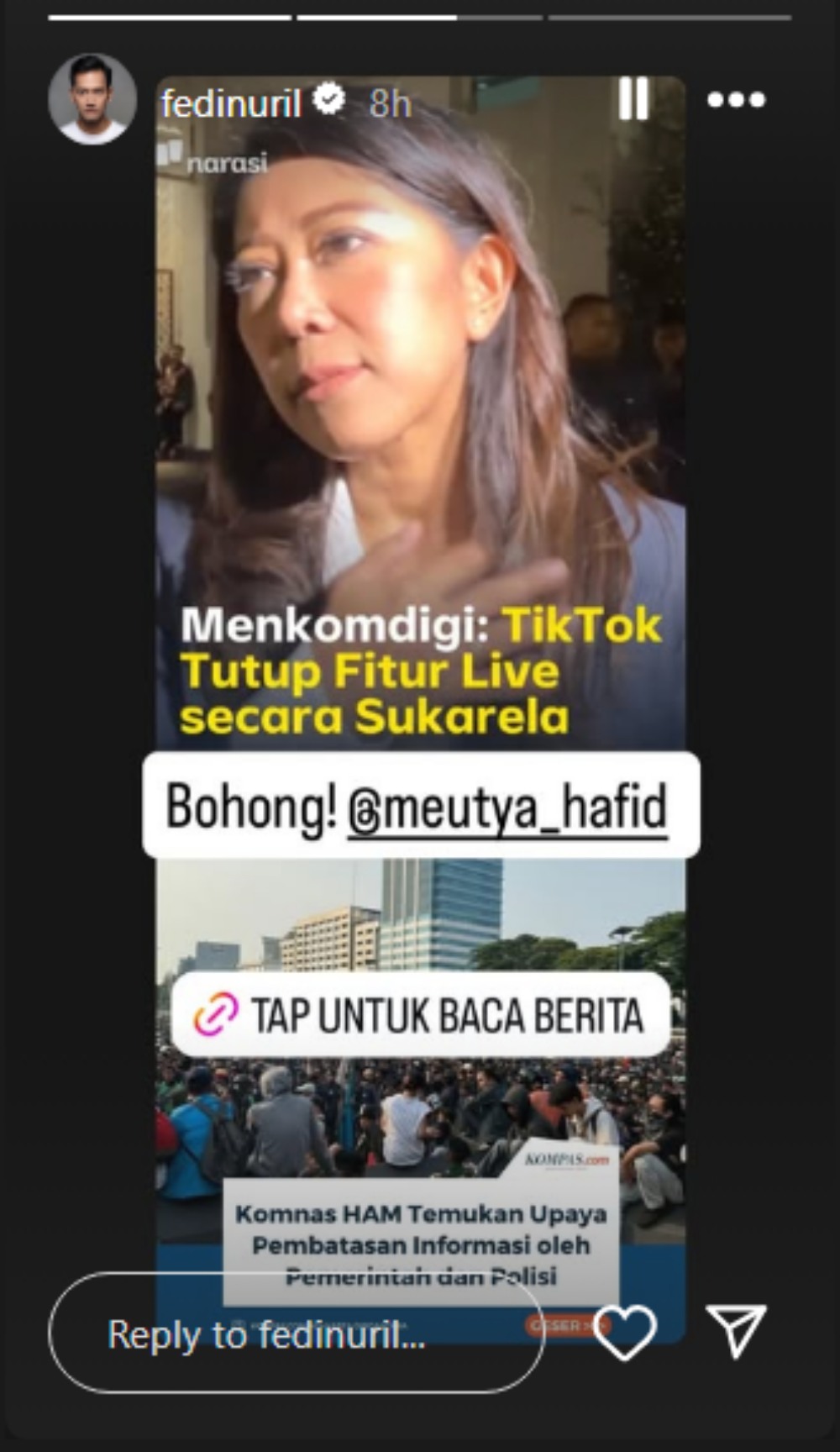 Fedi Nuril sebut klaim Komdigi soal TikTok Live &ldquo;bohong