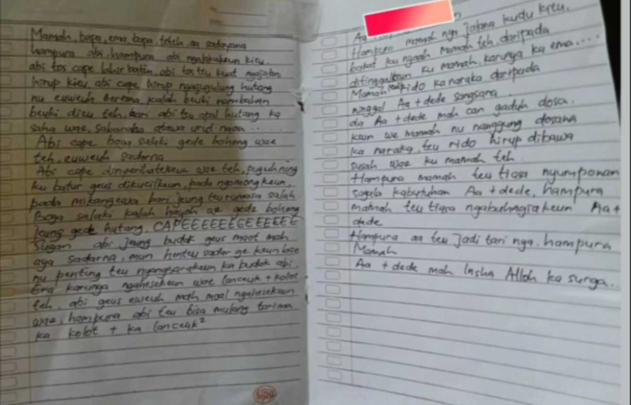 Isi surat wasiat ibu dan anak tewas di Bandung.