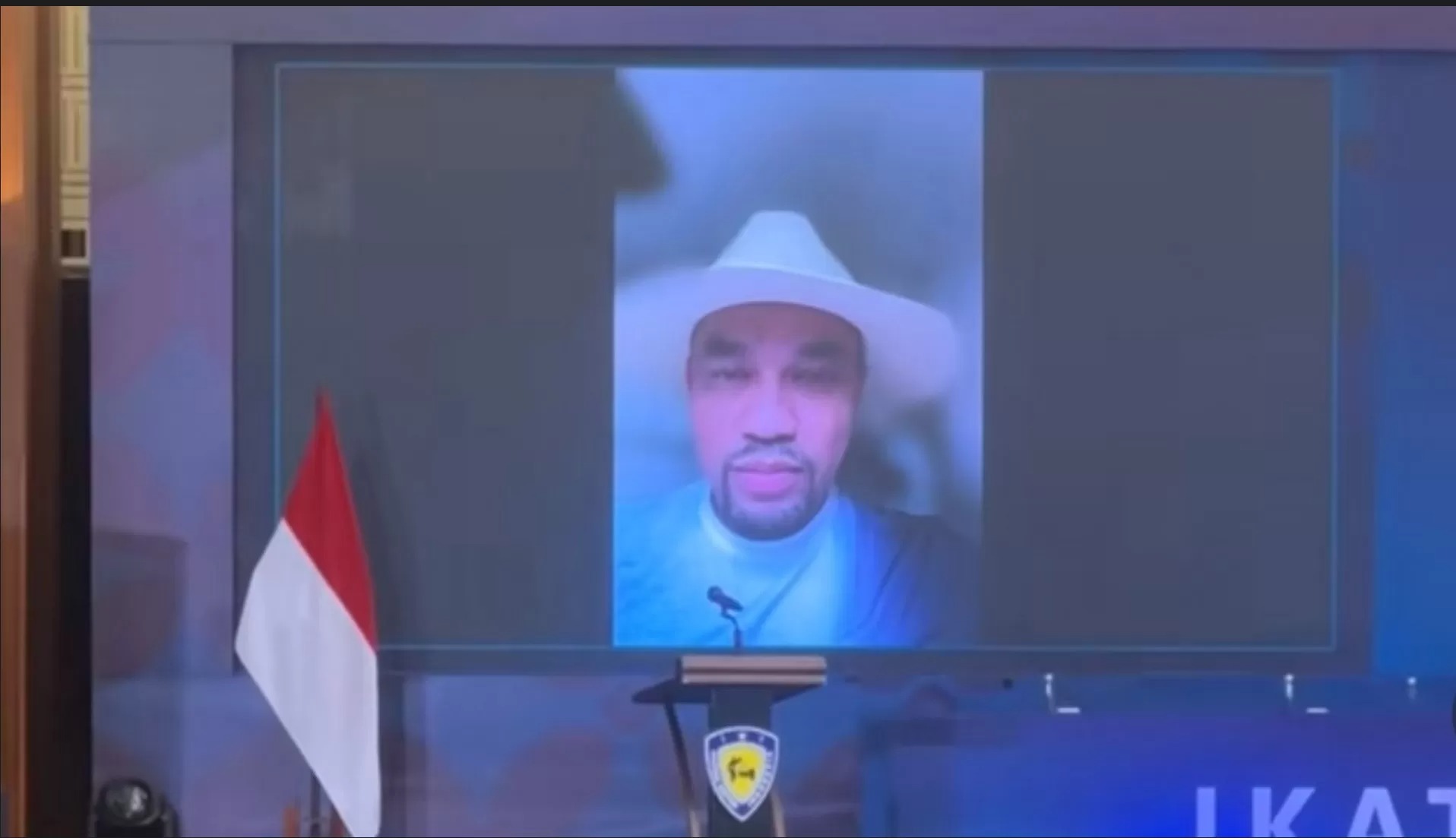 Ahmad Sahroni memberikan sambutan secara daring dalam acara Munas X IMI 2025 di Jogjakarta.
