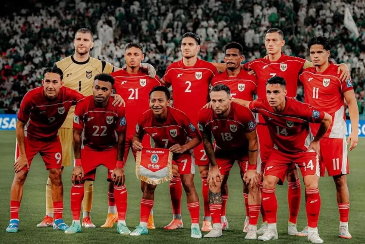 Skuad Timnas Indonesia saat menghadapi Arab Saudi. 