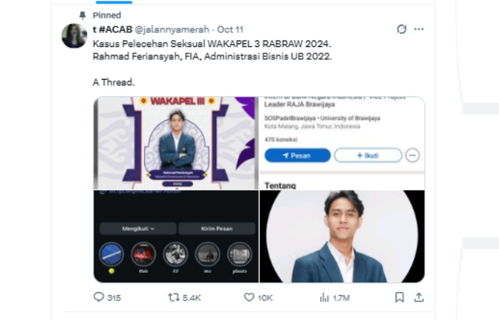 Viral Rahmad Feriansyah mahasiswa Unbraw jadi sorotan di media sosial.