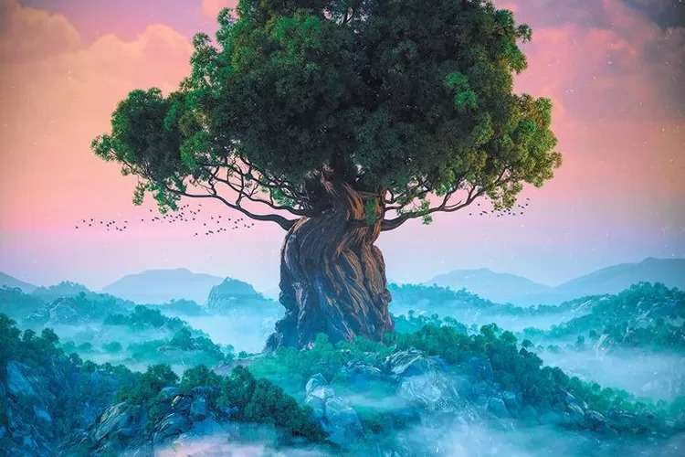 Ilustrasi Pohon Yggdrasil yang menjadi salah satu legenda dalam mitologi nordik dan menjadi penopang 9 alam nordik saat itu.