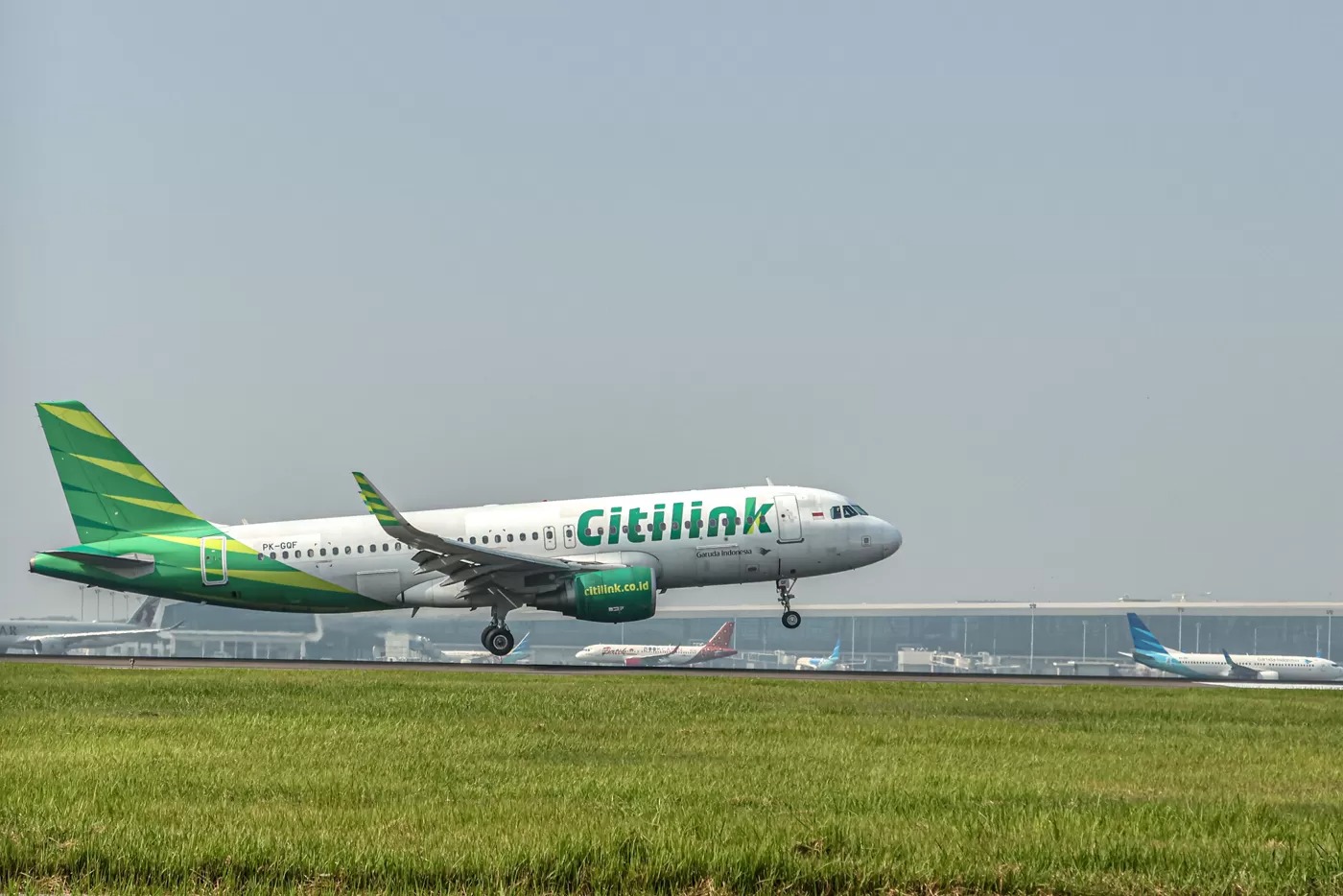 Pesawat Citilink mendarat di Bandara Soekarno-Hatta, Tangerang, Kamis (24/7/2025).