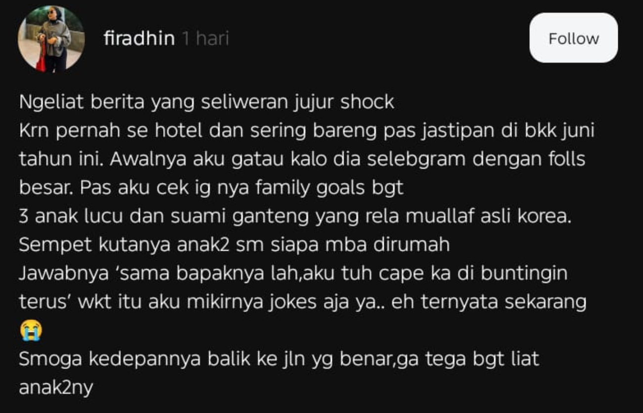 Threads netizen soal dugaan motif perselingkuhan Julia Prastini.