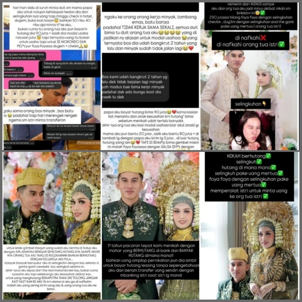 Unggahan Audila Putri Sahara membongkar aib suaminya, Bima Putratama yang dituding telah melakukan penipuan, perselingkuhan, dan menguras harta keluarganya hingga ratusan juta rupiah.